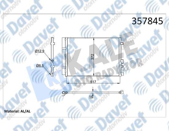 KALE 357845 Klima Radyatoru Hyundai I20 Ii I20 Active 1.4crdi 1.0t-Gdi 14> Kurutucu Ile (Brazing Al/Al) (490x366x16)